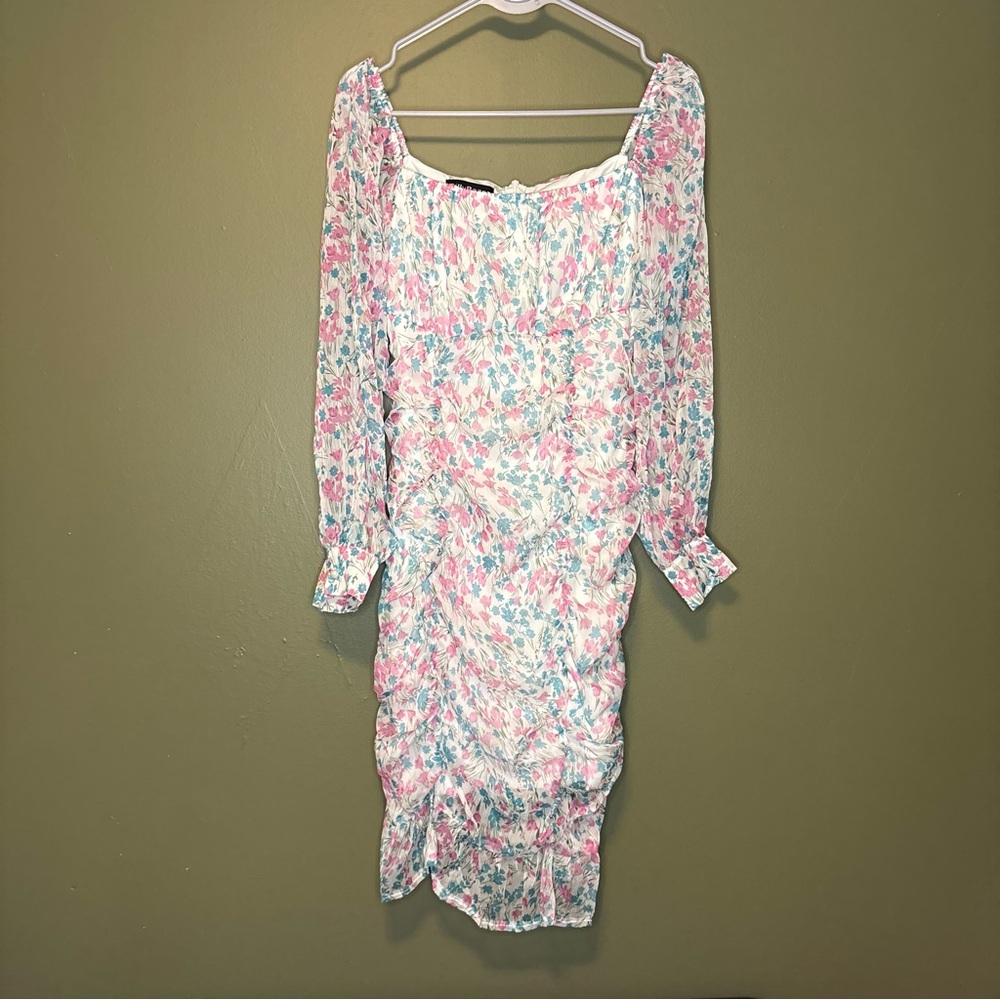 Floral Ruched Long Sleeve Dress
